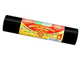 Мешки для мусора 120 л, с завязками, черные, в рулоне 10 шт., ПНД, 15 мкм, 800х750 мм, VIP, Z12010black в Озерске