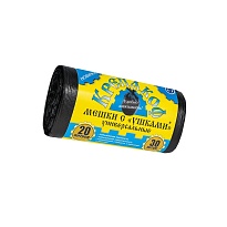 Мешки для мусора 20 л, с ушками, черные, в рулоне 30 шт., ПНД, 10 мкм, 550х440 мм, Крепакоф, 4607075710405 в Озерске