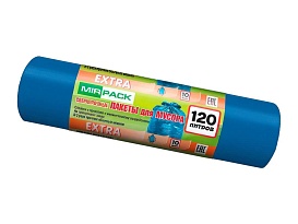 Мешки для мусора 120 л, синие, в рулоне 10 шт., ПНД, 14 мкм, 1100х700 мм, EXTRA, ex1201802 в Озерске