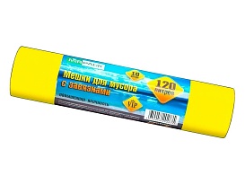 Мешки для мусора 120 л, с завязками, желтые, в рулоне 10 шт., ПНД, 15 мкм, 800х750 мм, VIP, Z12010yel в Озерске