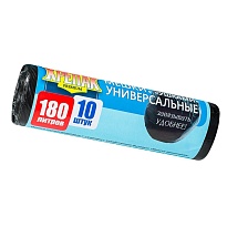 Мешки для мусора 180 л, с ушками, черные, в рулоне 10 шт., ПНД, 20 мкм, 1150х800 мм, Крепак, 4607075710498 в Озерске