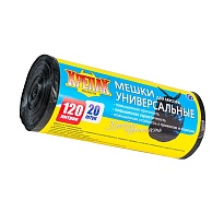 Мешки для мусора 120 л, черные, в рулоне 20 шт., ПНД, 15 мкм, 1100х700 мм, Крепак, 4607075710207 в Озерске