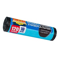 Мешки для мусора 120 л, с ушками, черные, в рулоне 10 шт., ПНД, 15 мкм, 1100х700 мм, Крепак, 4607075710474 в Озерске