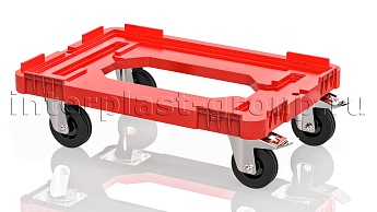 Тележка пластиковая с отверстием 2 колеса с тормозом красная в Озерске Тележка пластиковая с отверстием 2 колеса с тормозом красная в Озерске