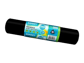 Мешки для мусора 240 л, черные, в рулоне 10 шт., ПВД 80 мкм, 1300х930 мм, EXPORT, exp 24010167 в Озерске