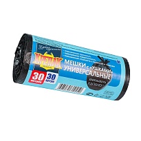Мешки для мусора 30 л, с ушками, черные, в рулоне 30 шт., ПНД, 9 мкм, 600х500 мм, Крепак, 4607075710450 в Озерске