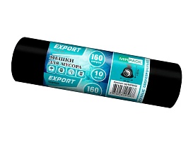 Мешки для мусора 160 л, ароматизированные, черные, в рулоне 10 шт., ПВД, 80 мкм, 1100х930 мм, EXPORT, exp16010142 в Озерске