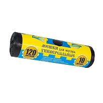 Мешки для мусора 120 л, с ушками, черные, в рулоне 10 шт., ПНД, 13 мкм, 1050х680 мм, Крепакоф, 4607075710252 в Озерске