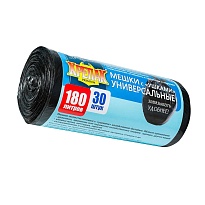 Мешки для мусора 180 л, с ушками, черные, в рулоне 30 шт., ПНД, 20 мкм, 1150х800 мм, Крепак, 4607075710399 в Озерске