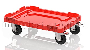 Тележка пластиковая сплошная 2 колеса с тормозом усиленная красная в Озерске