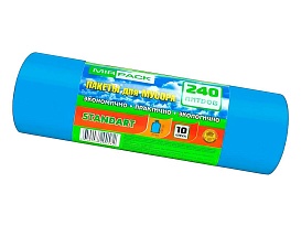 Мешки для мусора 240 л, ароматизированные, синие, в рулоне 10 шт., ПВД 30 мкм, 1300х930 мм, STANDART, 24010661 в Озерске