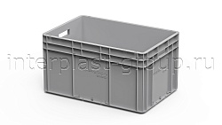 Евроконтейнер открытые ручки/сплошное дно 600х400х320 серый